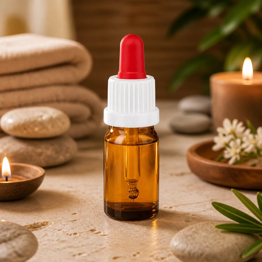Bottiglia per pipette da 5 ml bianco/rosso OV BrownLine UT18/5 Flacone da 5 ml BrownLine UT18/5 con pipetta in gomma rossa per l'applicazione precisa dei sieri.