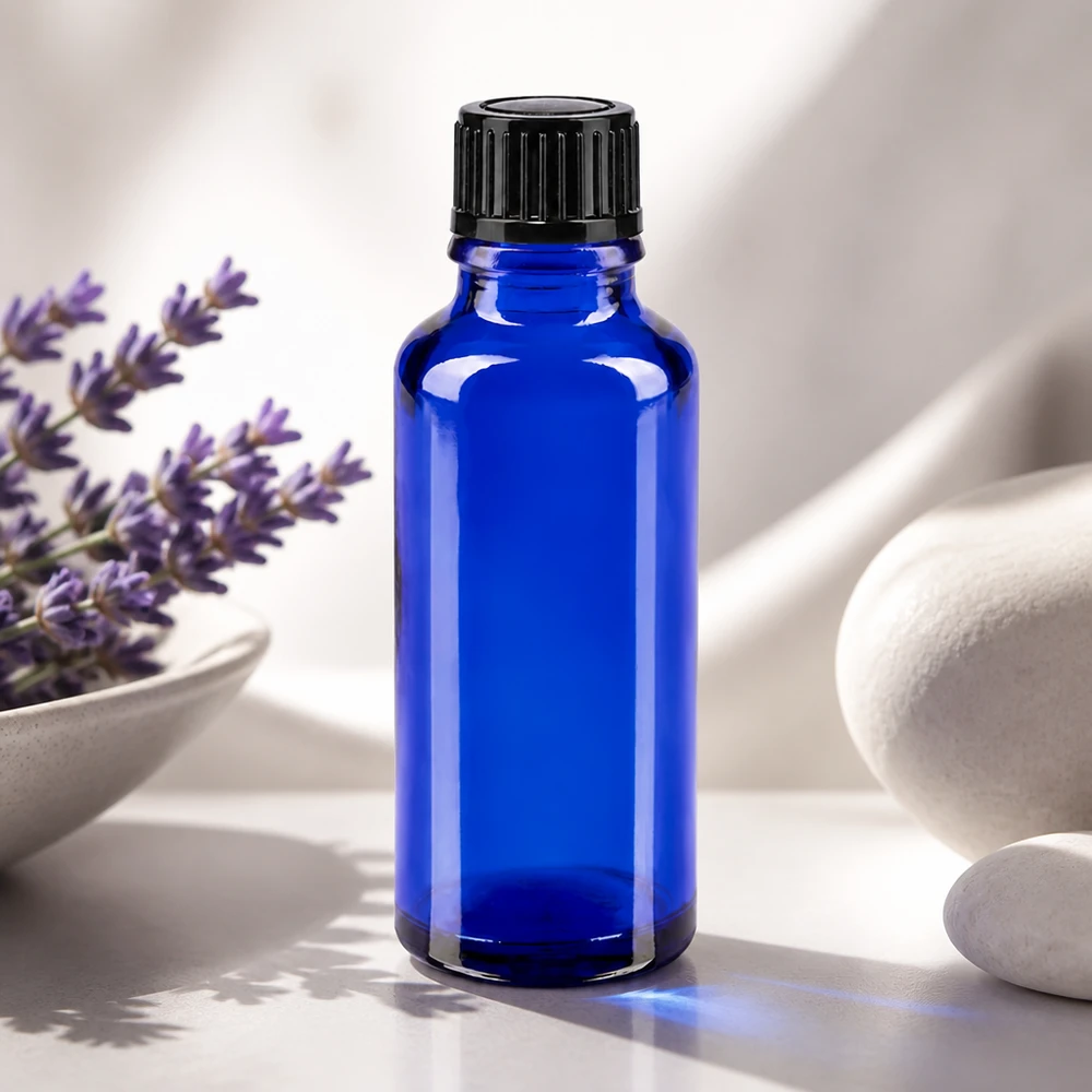 Flacone contagocce STD sottile, blu cobalto, da 30 ml, con apertura precisa da 1 mm per oli essenziali