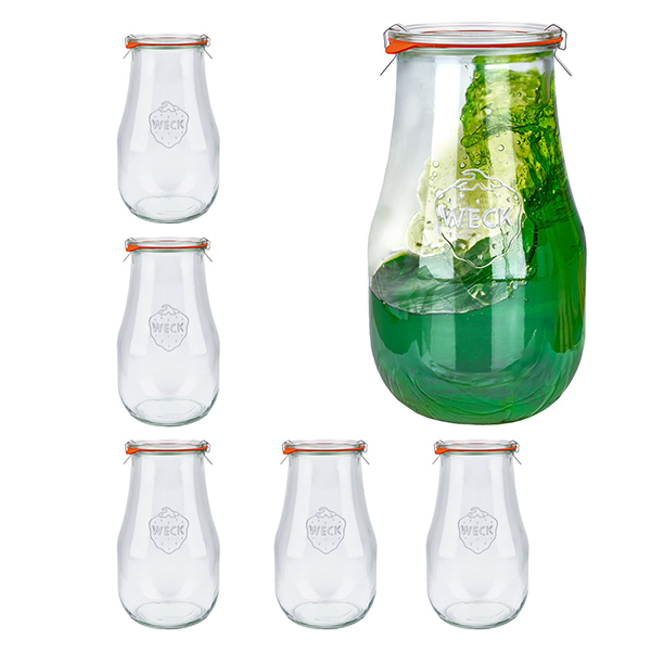 Set di 6 vasi a tulipano in vetro Weck da 2700 ml, tumbler da 2,5 L con 6 coperchi