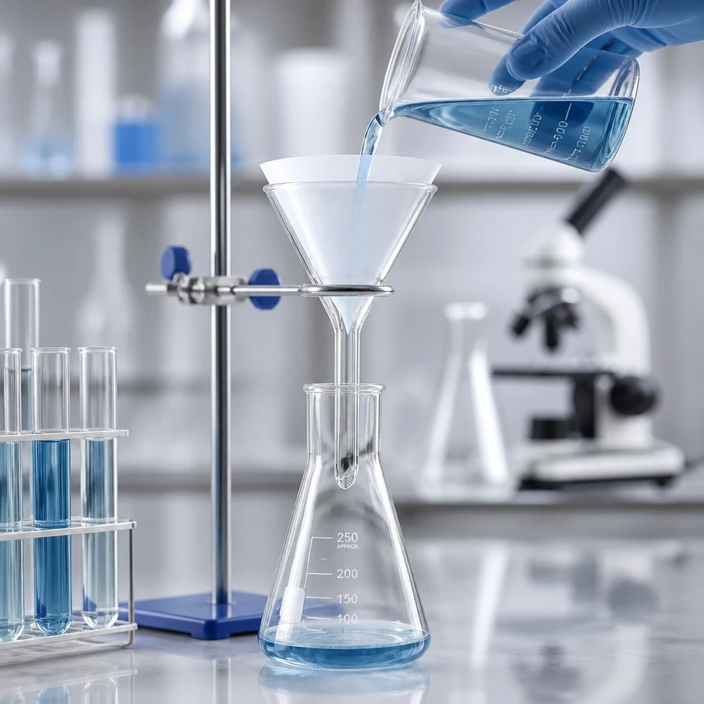 Imbuto a manico corto in vetro soda-lime per decantare con precisione i liquidi in laboratorio