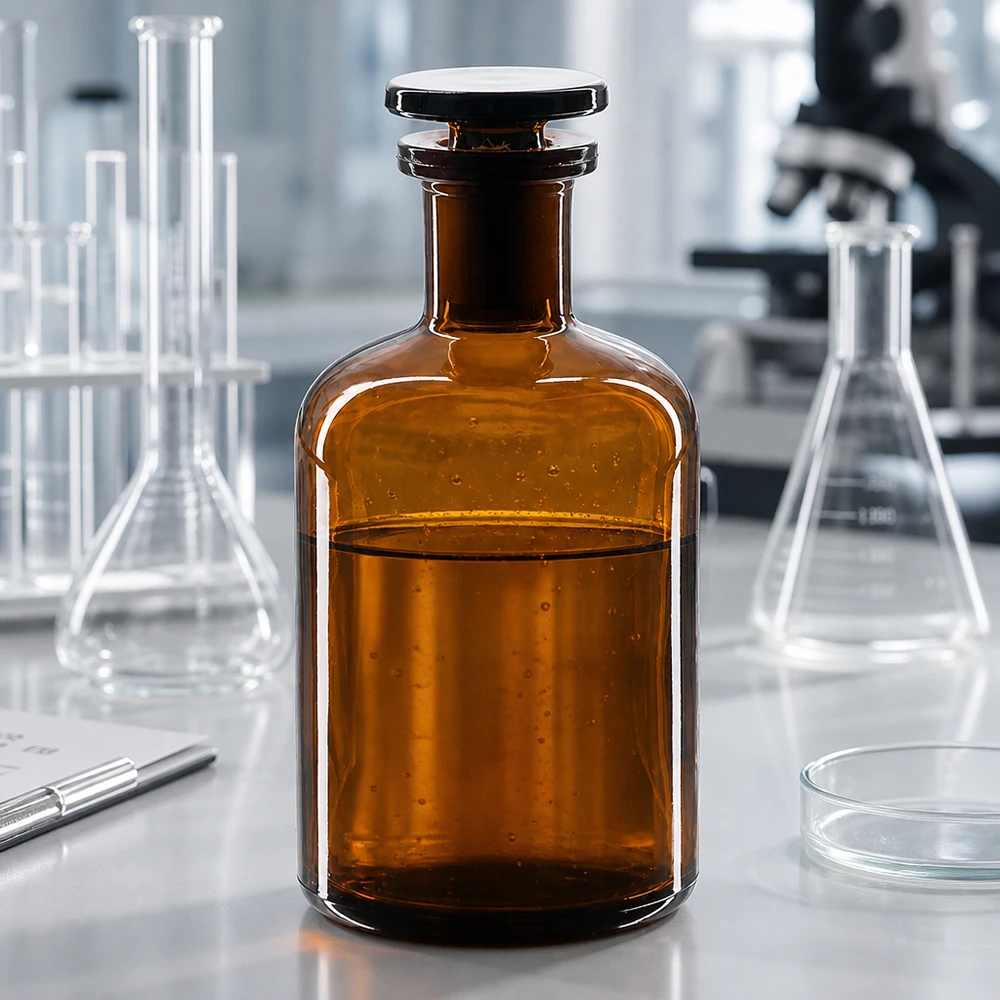 Bottiglia a spalla tonda 100ml marrone collo stretto tappo in vetro Fiammeggiante da 100 ml in vetro ambrato a collo stretto con tappo in vetro, per uso professionale in laboratorio