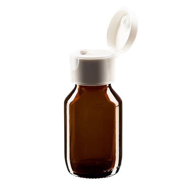 Bottiglia per medicinali da 50 ml marrone, con tappo flip-top ApoGlas Bottiglia per medicinali da 50 ml marrone, con tappo flip-top ApoGlas