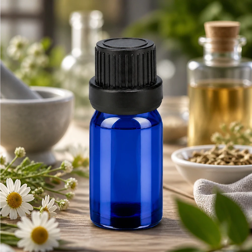 Bottiglia da 5ml 11mm SV nero OV BlueLine UT18/5 Flacone di vetro sicuro da 5 ml con tappo stretto da 11 mm per il trasporto e la conservazione degli oli.