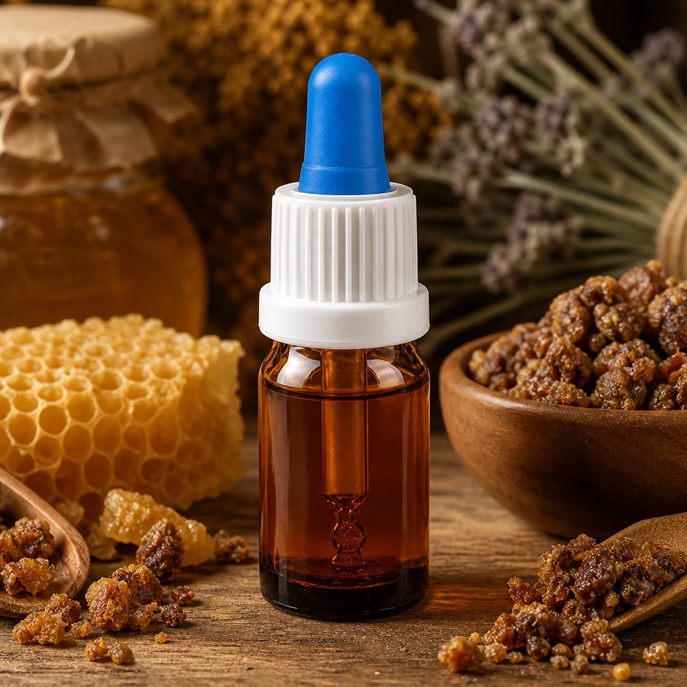 Bottiglia per pipette da 5 ml bianco/blu OV BrownLine UT18/5 Bottiglia compatta da 5 ml in vetro ambrato con tappo a vite bianco per la protezione UV dei prodotti naturali