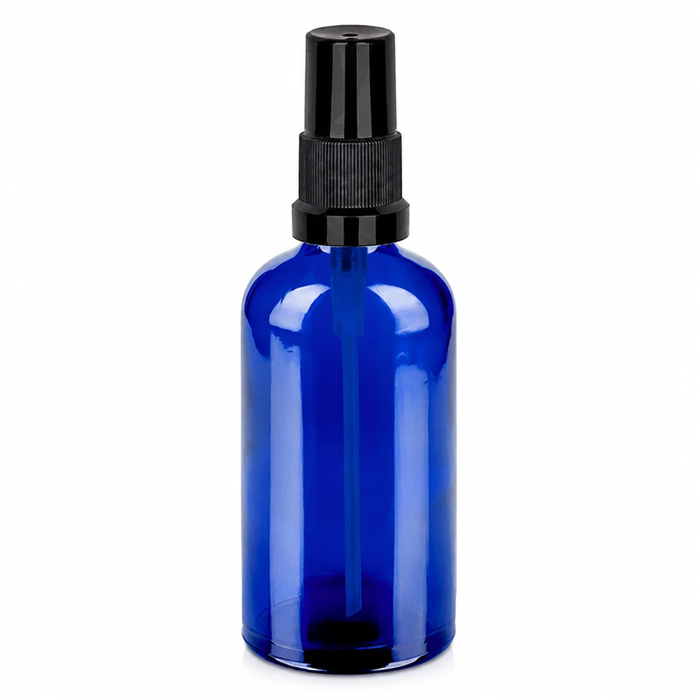 Flacone spray da 100 ml nero STD BlueLine UT18/100 Flacone spray da 100 ml nero STD BlueLine UT18/100 - vetro blu con testa di spruzzo nera