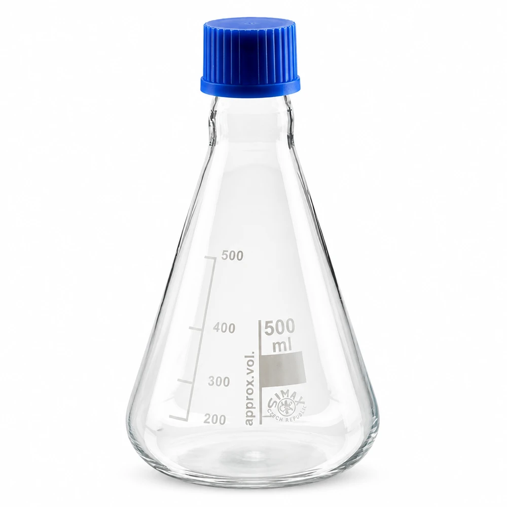 Beuta da 500ml con tappo a vite Matraccio graduato da 500 ml con scala millilitrica e tappo in plastica blu