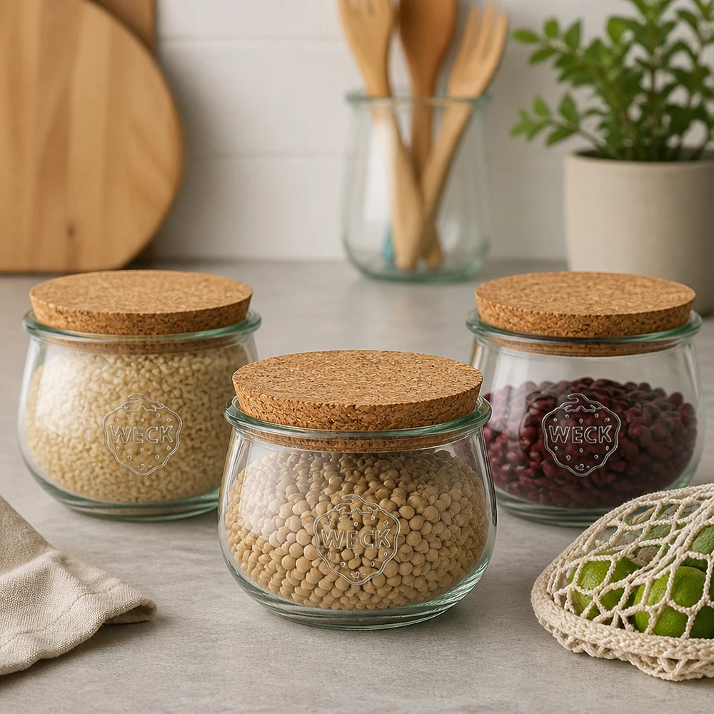 Barattoli WECK a tulipano RR100 580ml con coperchio in sughero come barattoli per la conservazione di legumi e cereali in cucina