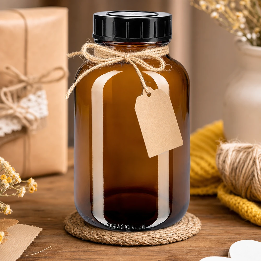 Bottiglia a collo largo da 1000ml in vetro ambrato con tappo a vite Bottiglia a collo largo in vetro ambrato di alta qualità da 1000 ml con protezione UV e pratico tappo a vite