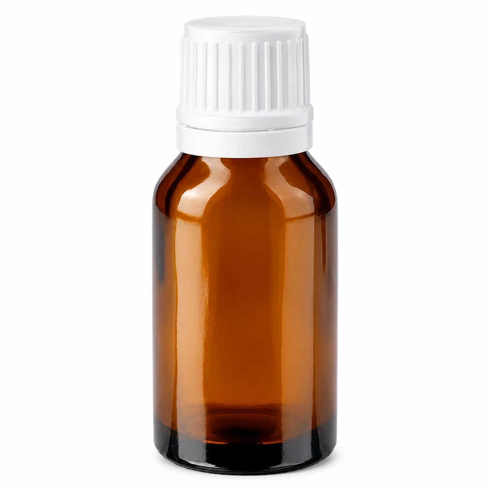 Flacone da farmacia in vetro marrone da 30 ml con tappo a vite bianco e sigillo di garanzia