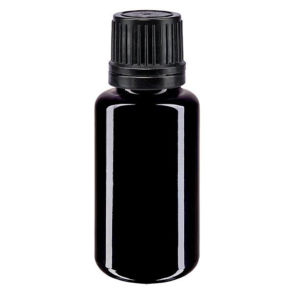 Bottiglia da farmacia viola 20ml tappo a vite nero Chiusura a prova di manomissione. OV