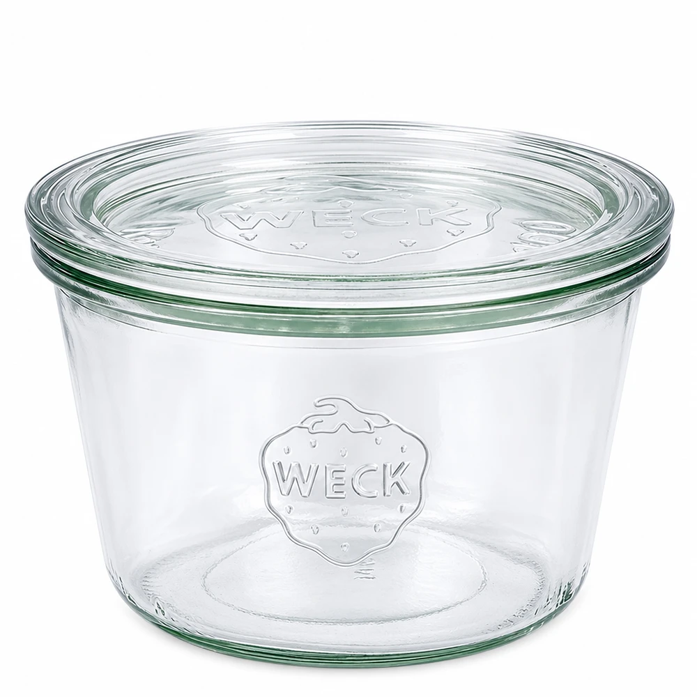 WECK Vaso da 370 ml con coperchio in vetro RR100 vaso da conserva trasparente con logo in rilievo per conserve