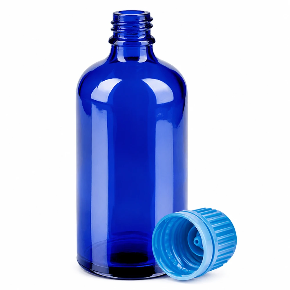 Bottiglia da 100ml 11mm SV blu OV BlueLine UT18/100 Flacone in vetro blu di alta qualità da 100 ml con tappo a prova di bambino per laboratori e farmacie
