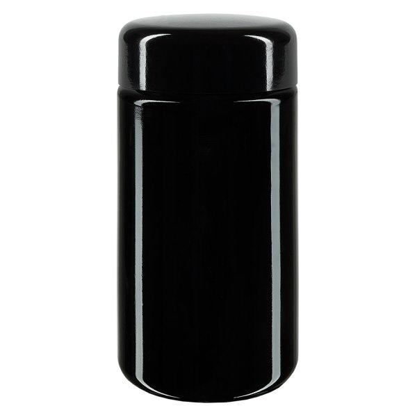 Vasetto a collo largo+ vetro viola 100ml, con coperchio nero Vasetto a collo largo+ vetro viola 100ml, con coperchio nero