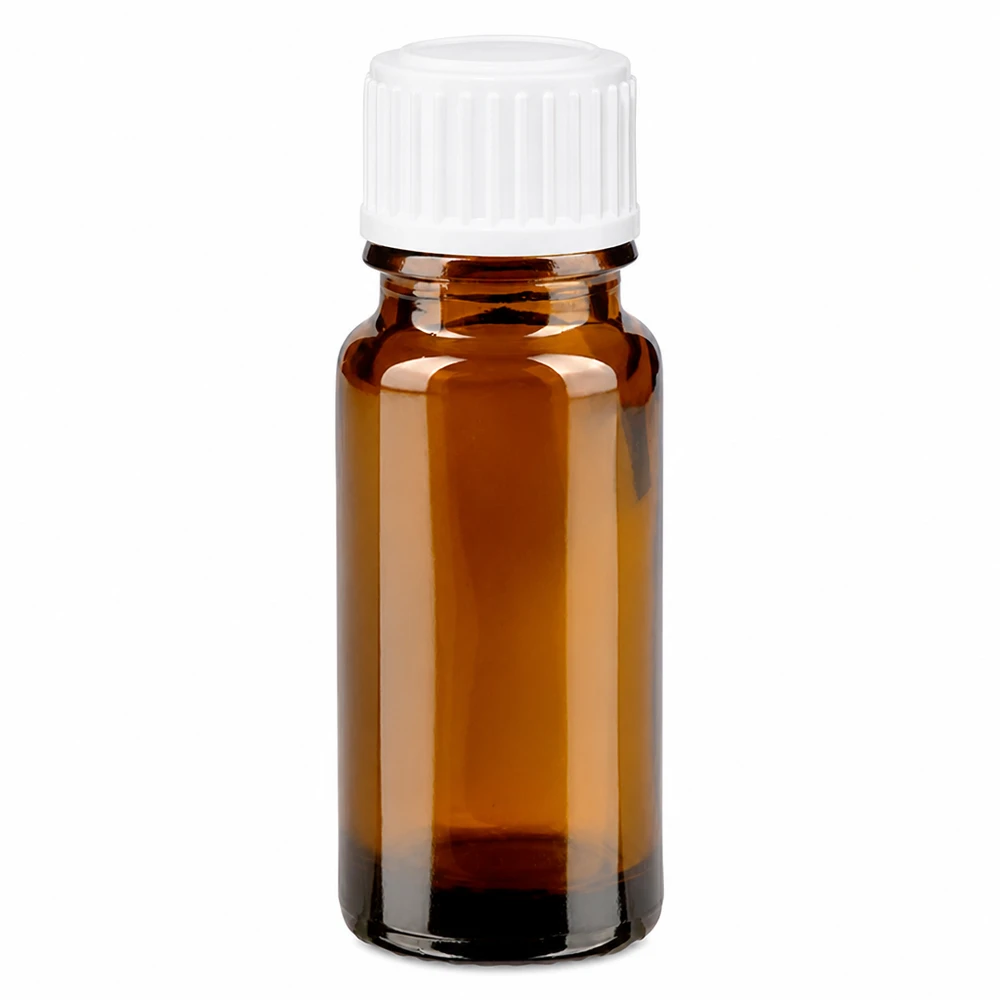 Flacone da farmacia in vetro marrone da 10 ml con tappo a vite bianco standard da 11 mm