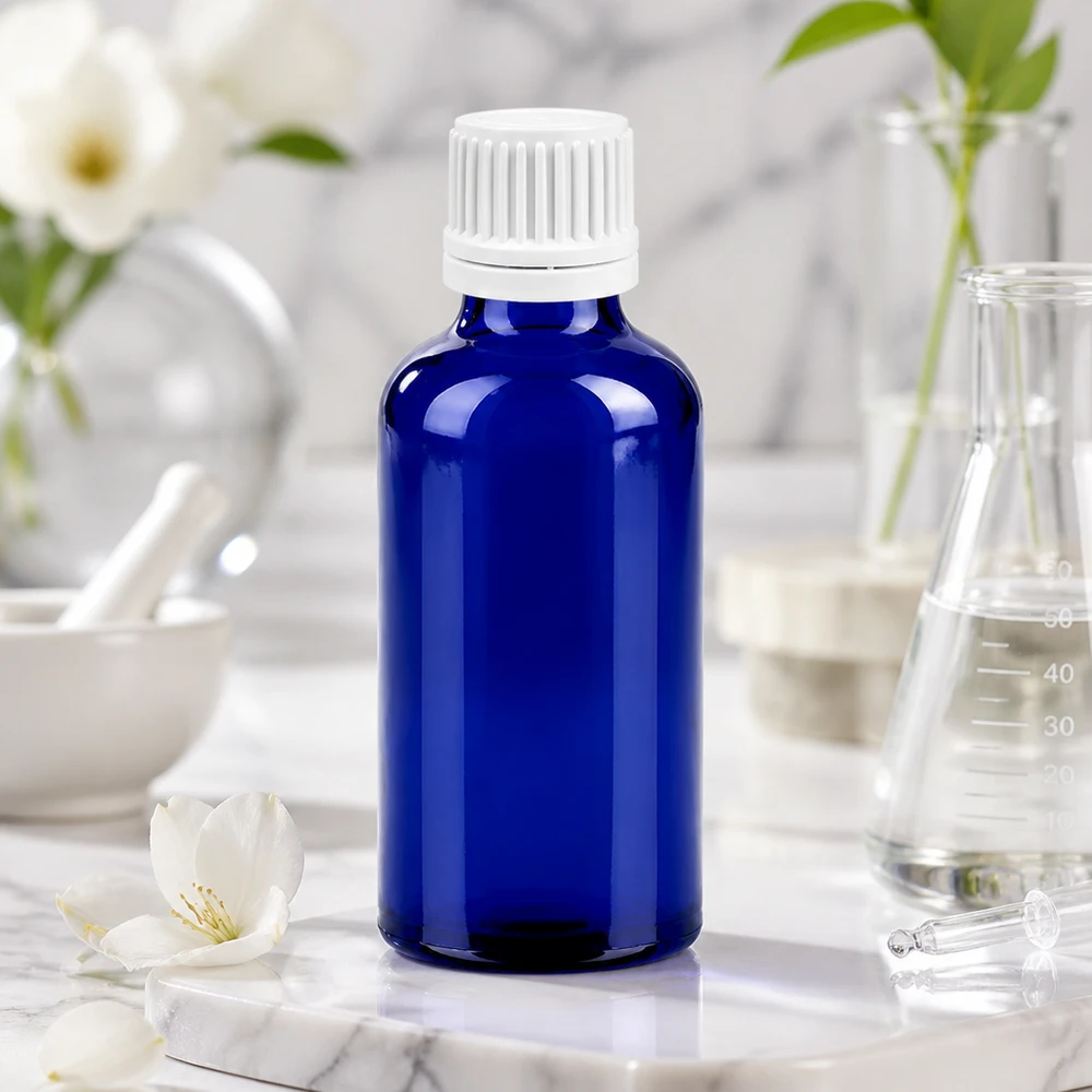 Flacone contagocce da 50 ml 0,7 mm bianco OV BlueLine UT18/50 Flacone dosatore professionale da 50 ml di colore blu con precisione di caduta di 0,7 mm per laboratorio e pratica