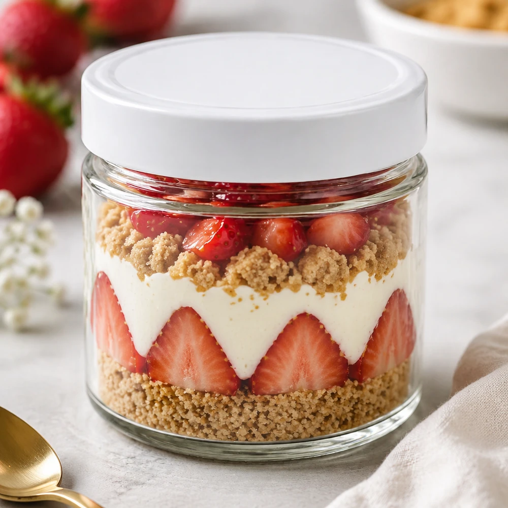 135ml bicchiere rotondo BasicSeal coperchio bianco bicchiere da dessert a strati dessert fragole crema crumble dessert tiramisù