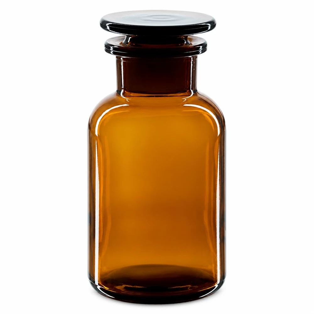 Fiaschetta marrone a spalla arrotondata da 250 ml con tappo in vetro, a collo largo, per laboratorio e farmacia