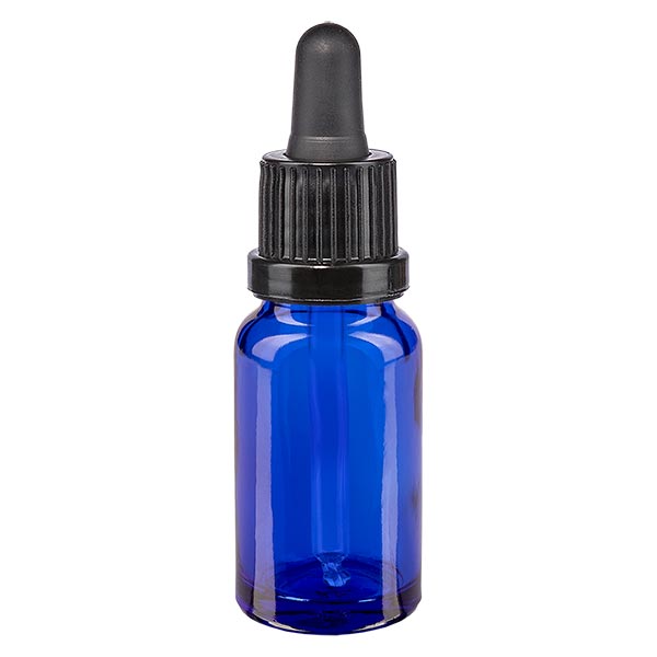 Bottiglia da farmacia blu 10ml pipetta nera/nera OV