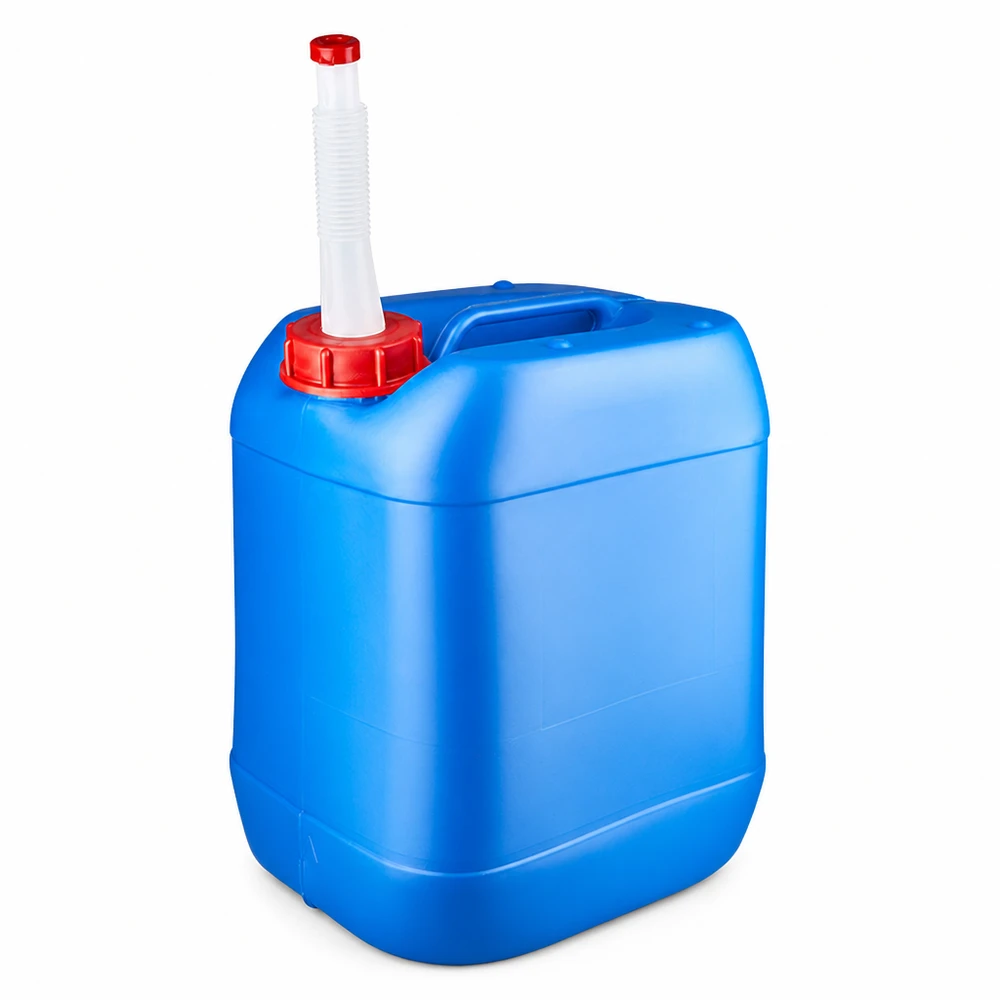 Tanica blu da 20 litri con beccuccio Flex Tanica in plastica blu da 20 litri con tappo a vite rosso e beccuccio flessibile