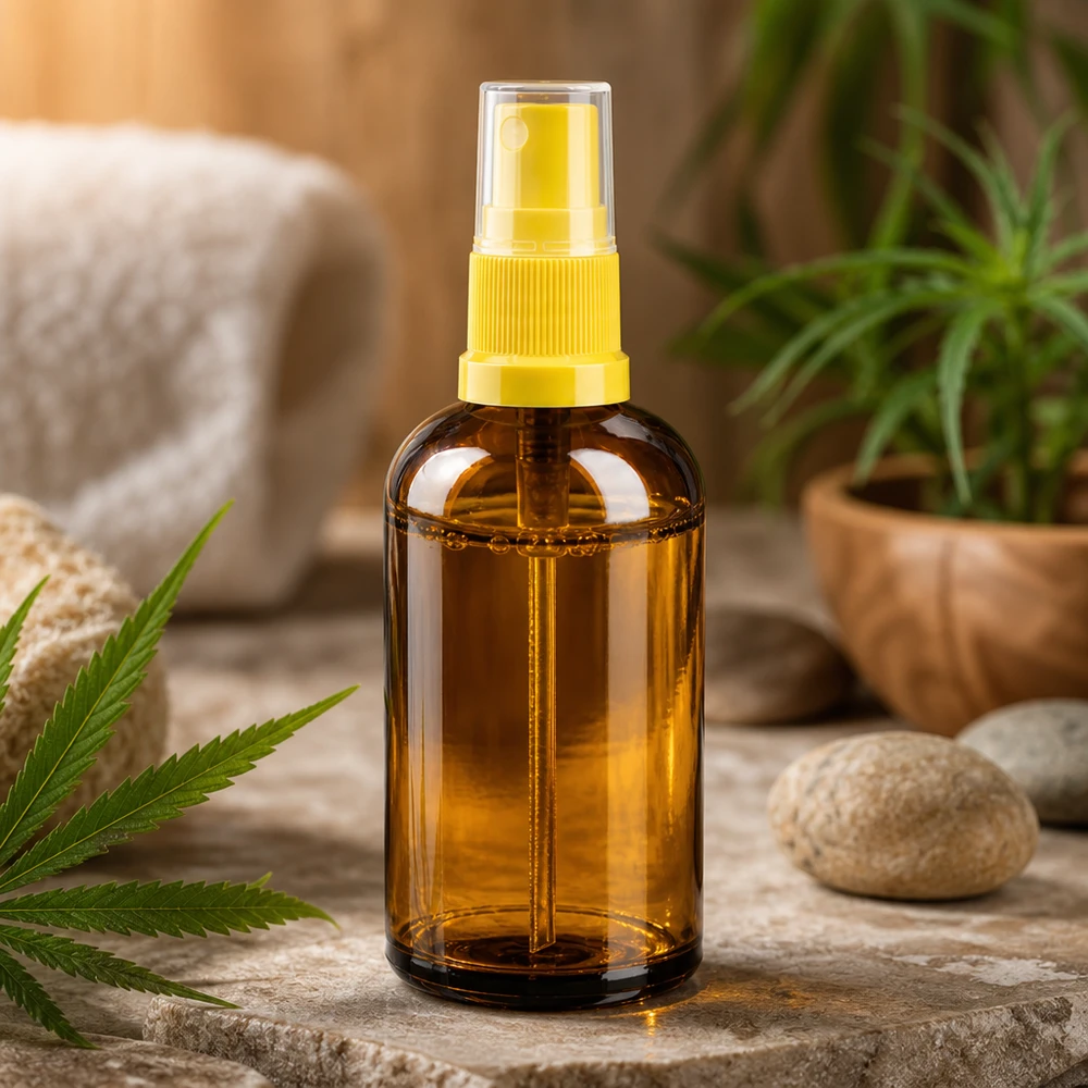 Flacone spray da 100 ml giallo/trasparente STD BrownLine UT18/100 Flacone spray in vetro riutilizzabile da 100 ml, rispettoso dell'ambiente, per una conservazione sostenibile dei cosmetici