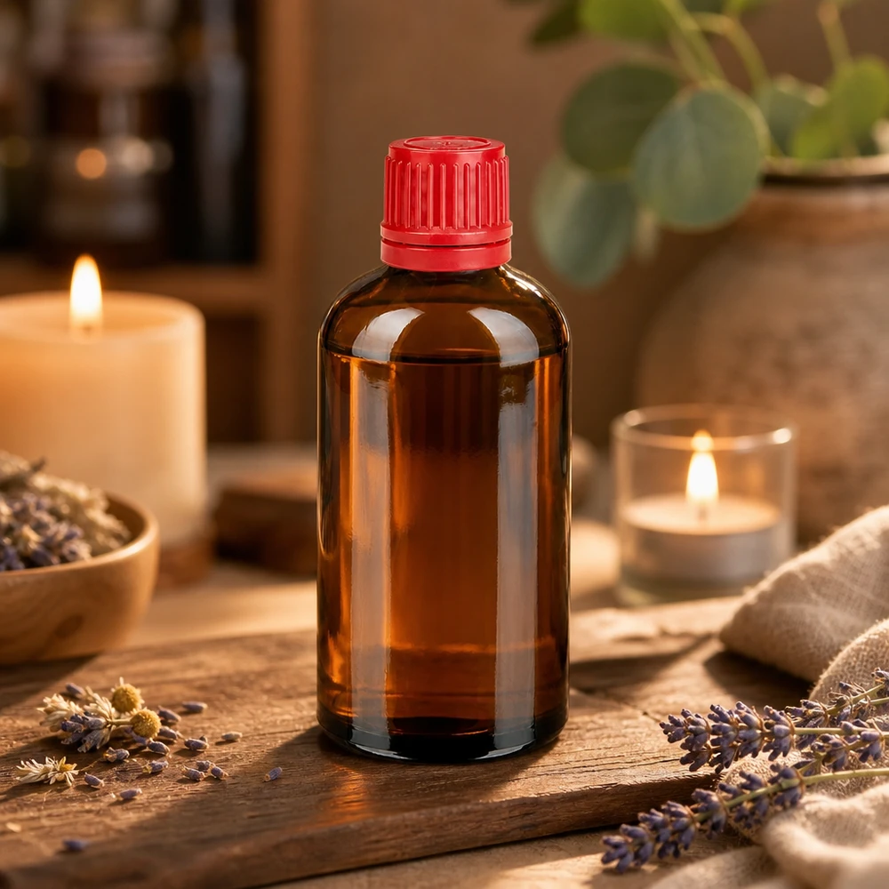 Bottiglia da 100ml 11mm SV rosso OV BrownLine UT18/100 Flacone in vetro ambrato SV rosso da 100 ml - porzione ideale per cosmetici naturali ed estratti di piante medicinali