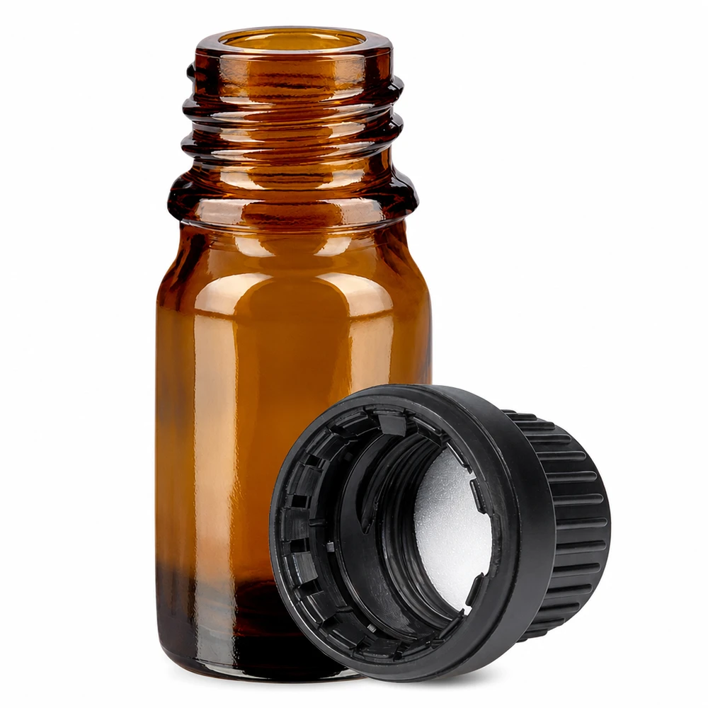 Bottiglia da 5ml 11mm SV nero OV BrownLine UT18/5 Piccolo flacone da farmacia da 5 ml in vetro ambrato con tappo a prova di bambino per farmaci