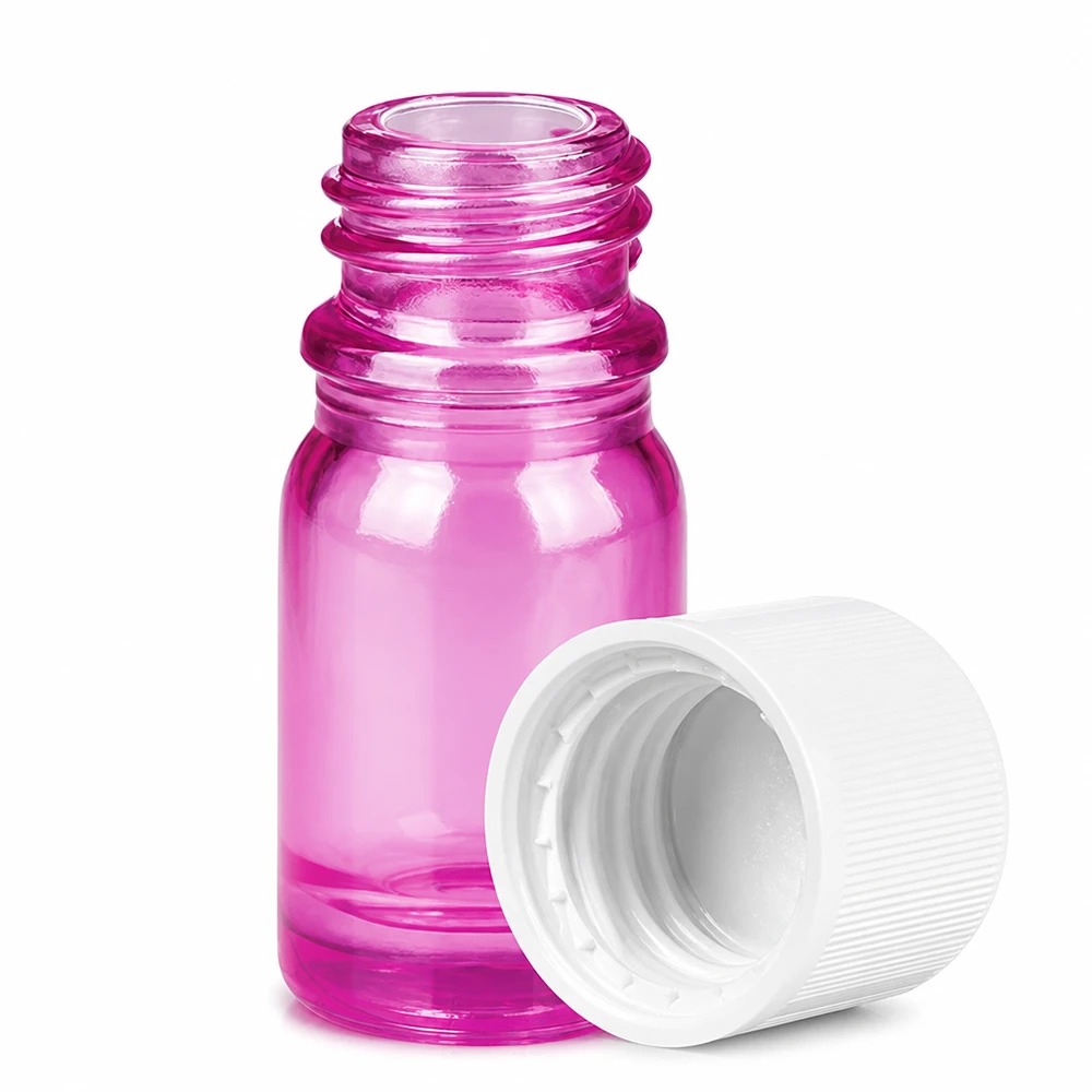 Bottiglia da 5ml tappo a vite 11mm bianco standard a prova di bambino PurpleLine UT18/5 Robusto flacone da 5 ml in vetro colorato viola con tappo a vite bianco e sicuro.
