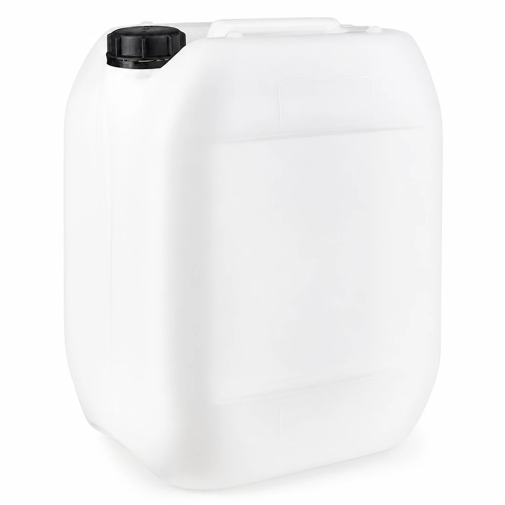 Tanica 10 litri con tappo a vite OV Tanica in plastica bianca da 10 litri con tappo a vite nero e maniglia di trasporto
