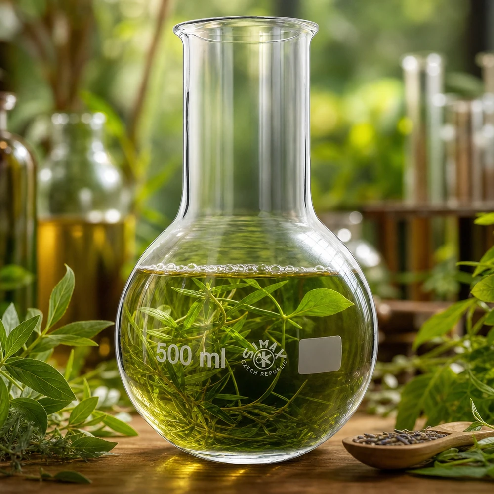 Fiaschetta in vetro da 500 ml con supporto stabile per la conservazione sicura degli estratti di erbe