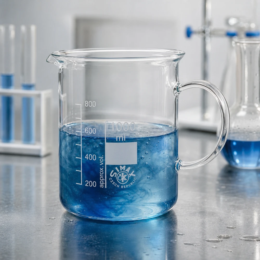 Bicchiere da 1000 ml in vetro borosilicato, con impugnatura Bicchiere da laboratorio Simax da 1000 ml con manico e scala graduata in millilitri, realizzato in vetro borosilicato di alta qualità