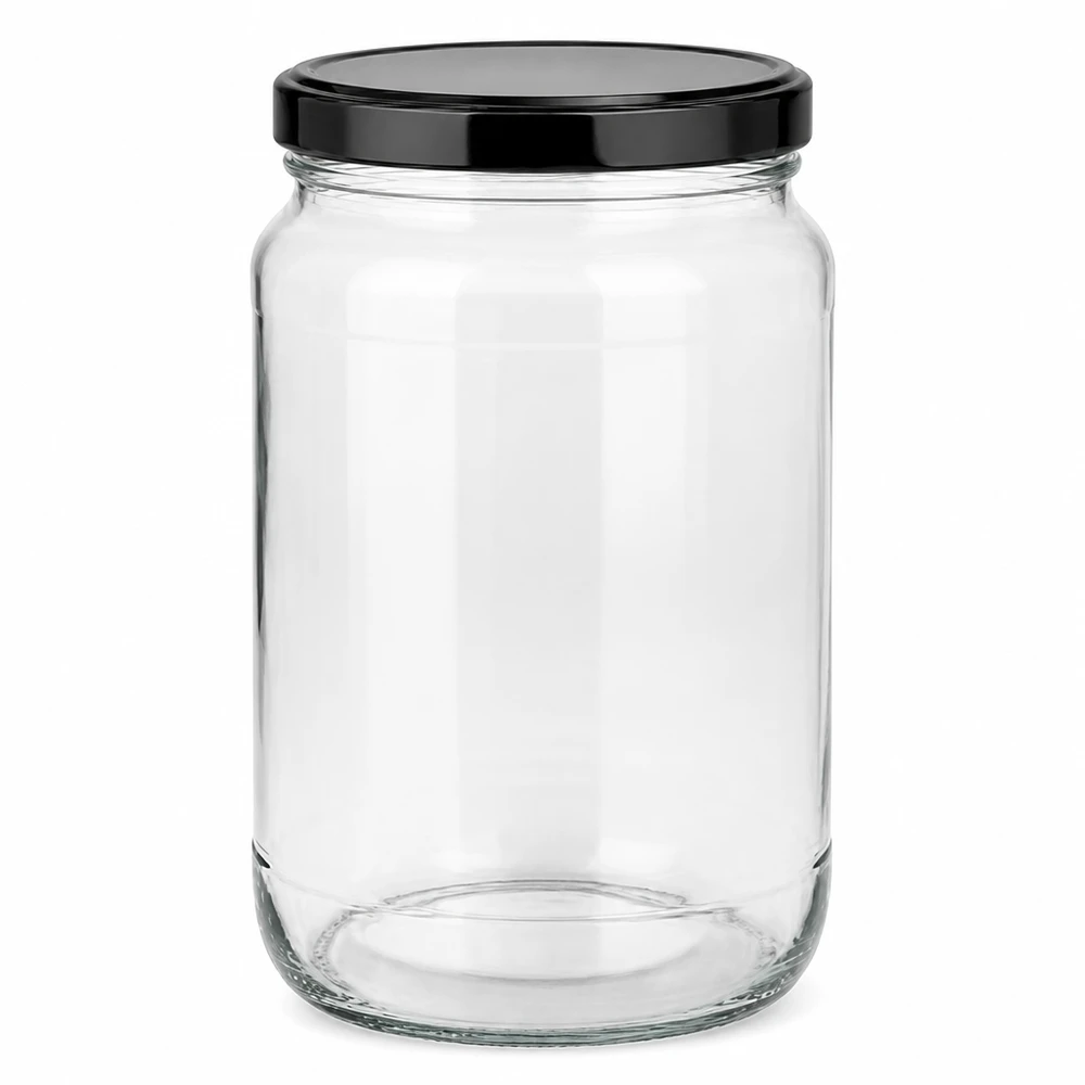 Barattolo rotondo da 1700 ml con coperchio BasicSeal nero UNiTWIST. Barattolo rotondo da 1700 ml con coperchio nero BasicSeal Barattolo di vetro certificato ONU Barattolo di vetro per conserve Barattolo di stoccaggio