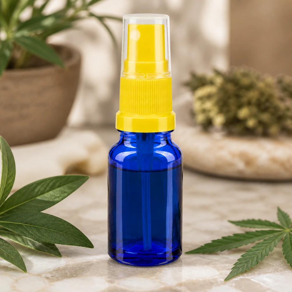 Flacone spray da 10 ml giallo/trasparente STD BlueLine UT18/10 Pratico flacone spray da 10 ml con nebulizzazione fine per il tonico viso BlueLine UT18 10