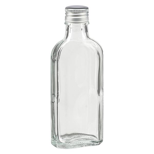 100 ml Meplat trasparente con tappo in alluminio argento PP22 100 ml Meplat trasparente con tappo in alluminio argento PP22