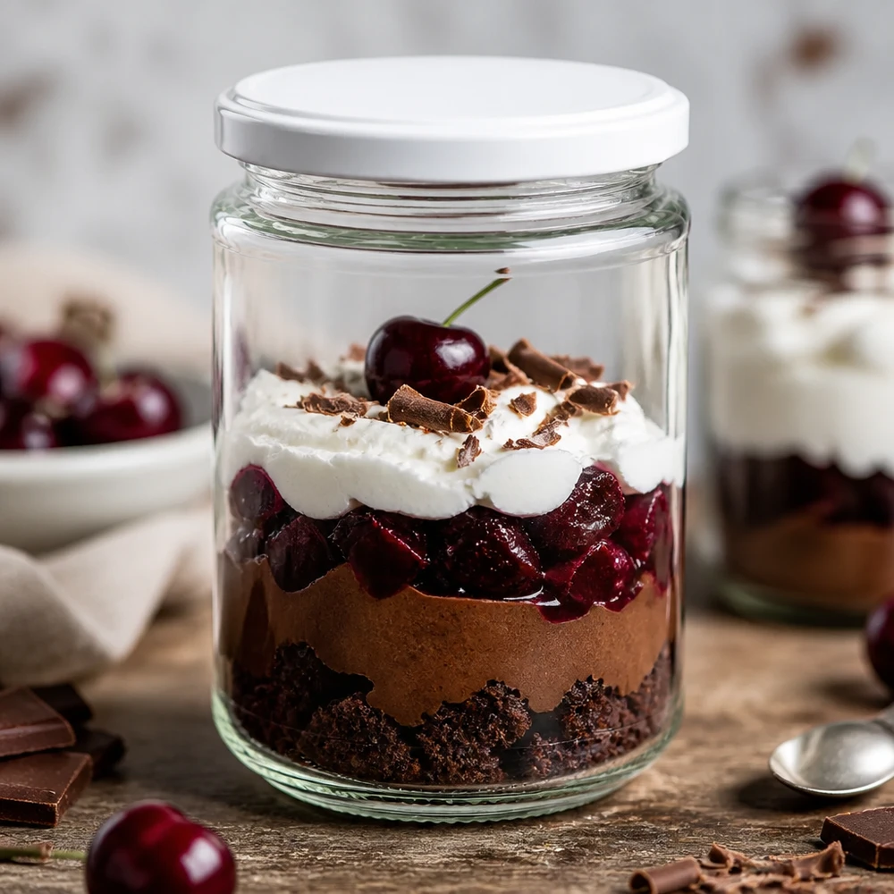 Bicchiere rotondo da 390 ml UNiTWIST come bicchiere da dessert con strati di ciliegie e cioccolato - un dessert creativo in un bicchiere