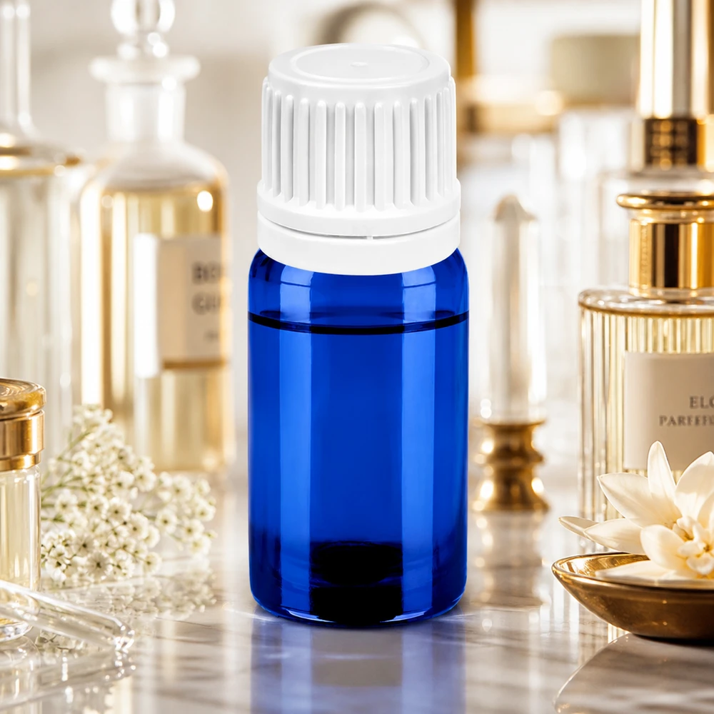 Flacone contagocce da 5 ml 0,7 mm bianco OV BlueLine UT18/5 Pratico flacone in vetro blu da 5 ml con tappo OV bianco a prova di bambino per uso domestico