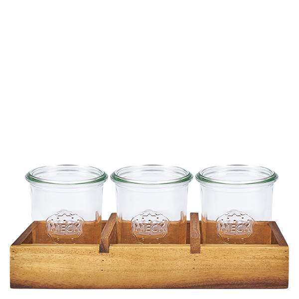 Vassoio di servizio Box3 in legno di acacia per 3 tumbler WECK.