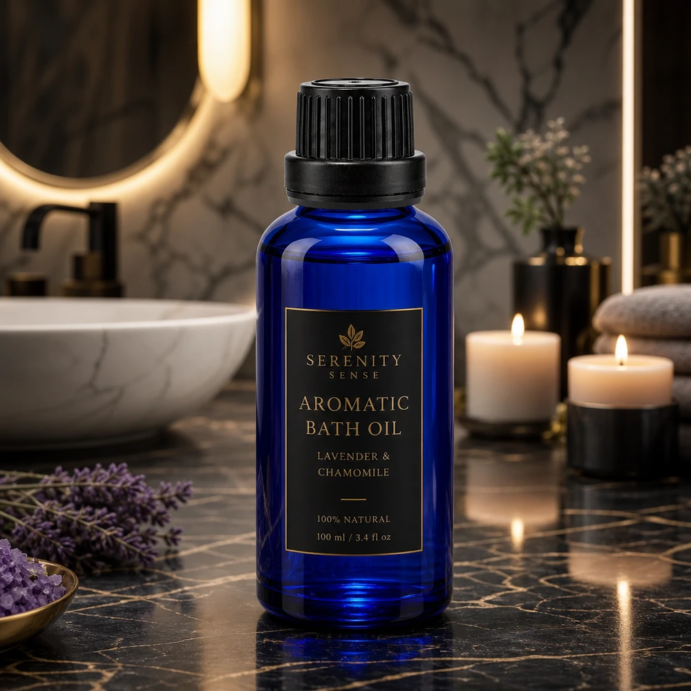 Flacone contagocce blu da 30ml OV nero/2mm ApoGlas Flacone contagocce ApoGlas blu da 30 ml con inserto da 2 mm per olio da bagno alla lavanda e alla camomilla