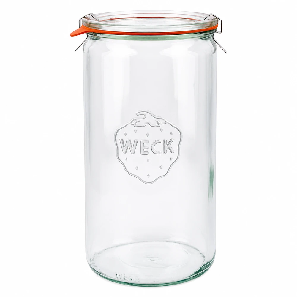 Barattolo cilindrico da 1590 ml completo WECK RR100 Vaso cilindrico WECK 1590ml RR100 con coperchio in vetro anello in gomma e fascette vaso da conserva trasparente vuoto