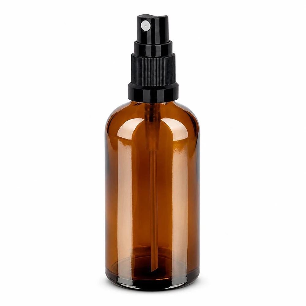 Flacone spray da 100 ml nero STD BrownLine UT18/100 Flacone da farmacista marrone da 100 ml con nebulizzatore per sostanze fotosensibili