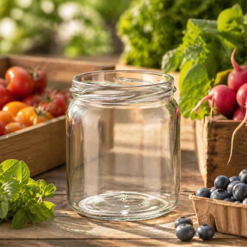 UNiTWIST Runda408 - Vaso rotondo capacità 408ml TO8 UNiTWIST Runda408 408ml vaso per conserve in cucina rustica con verdure e frutta fresca da conservare