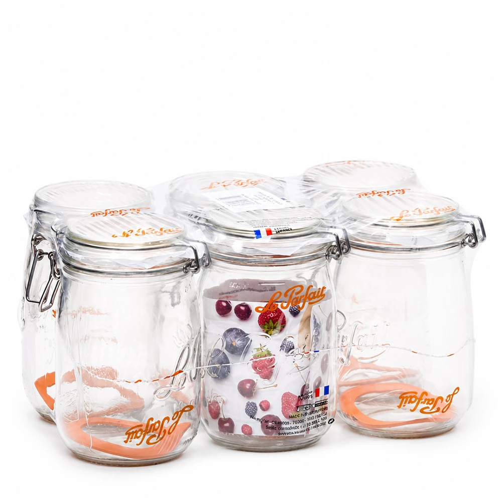 Barattolo di conservazione Le Parfait Super 1000ml con tappo girevole Set di 4 in vetro trasparente made in France