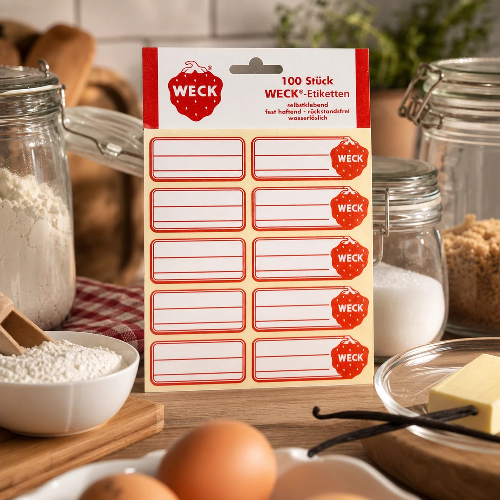 Etichette WECK Confezione da 100 adesivi rossi in cucina con barattoli di conservazione Uova Burro Cereali Ingredienti da forno