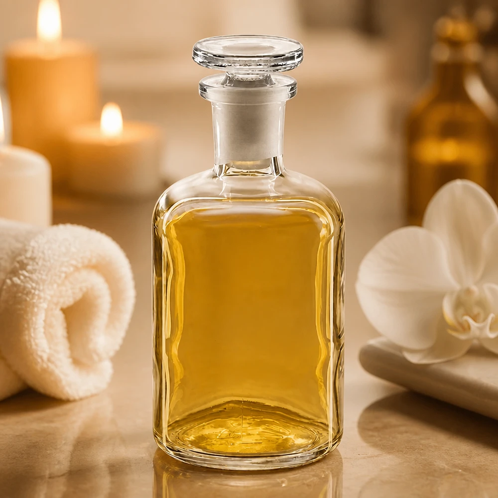 Bottiglia di vetro da 100 ml, forma quadrata, collo stretto, tappo in vetro per oli essenziali, spa