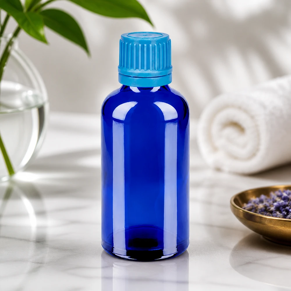 Bottiglia da 50ml 11mm SV blu OV BlueLine UT18/50 Pratico flacone in vetro da 50 ml con superficie opaca in blu cobalto per un facile dosaggio