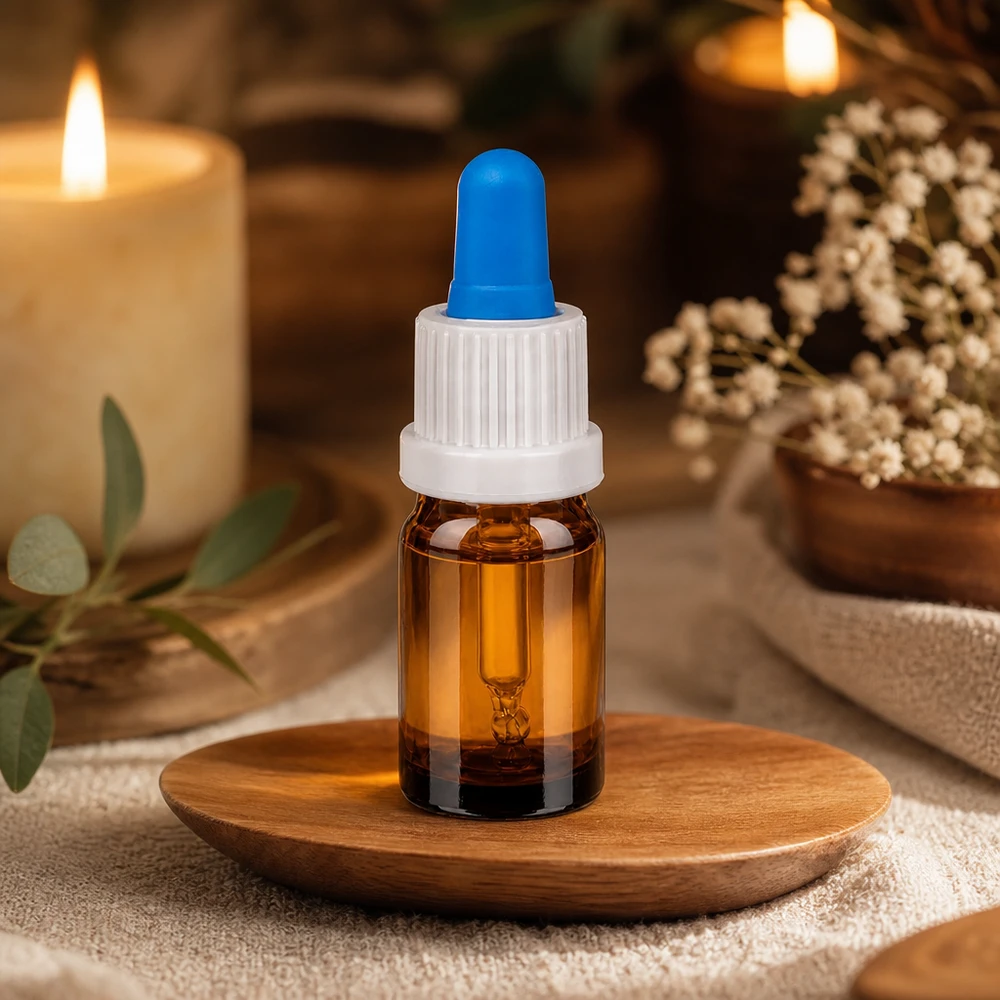 Bottiglia per pipette da 5 ml bianco/blu OV BrownLine UT18/5 Elegante flacone a pipetta da 5 ml in vetro ambrato caldo con elegante tappo a vite bianco e contagocce blu