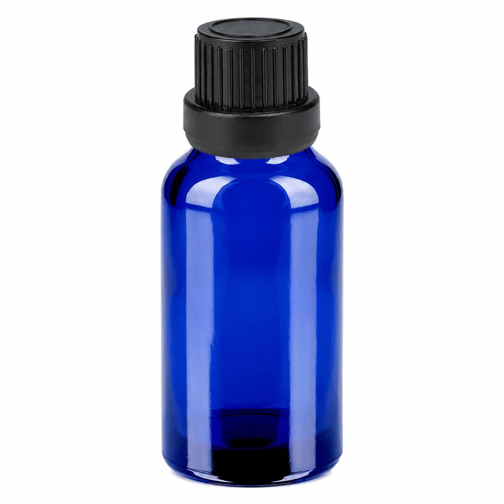 Bottiglia da 20ml 11mm SV nero OV BlueLine UT18/20 Flacone compatto da 20 ml in elegante blu con tappo nero per profumi ed essenze