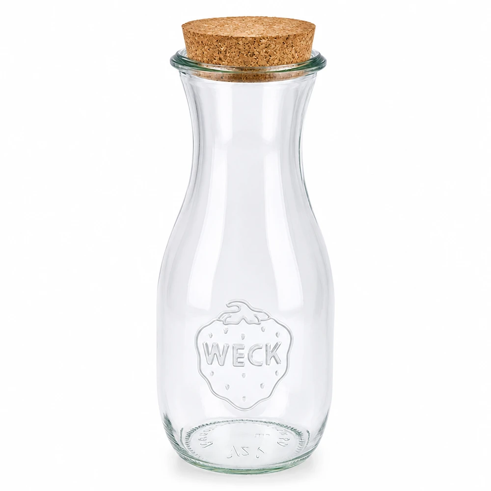 WECK bottiglia per succhi di frutta 530ml in vetro con chiusura in sughero naturale RR60 barattolo trasparente vuoto per conserve barattolo di stoccaggio