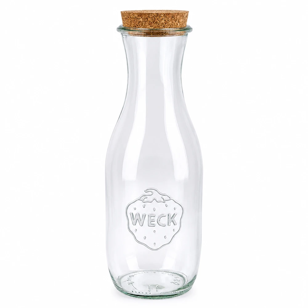 Bottiglia per succo di frutta da 1062 ml WECK RR60 con tappo in sughero naturale Bottiglia di succo WECK 1062ml RR60 in vetro con chiusura in sughero naturale per bevande e conservazione