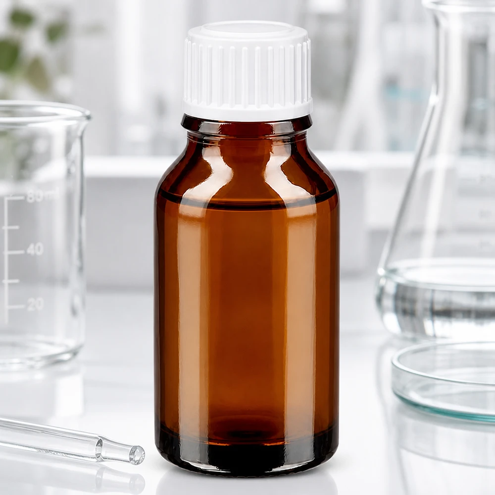 Flacone farmacia marrone 15ml contagocce bianco 0,8mm pz. Flacone per medicinali in vetro ambrato da 15 ml con tappo a vite bianco in laboratorio