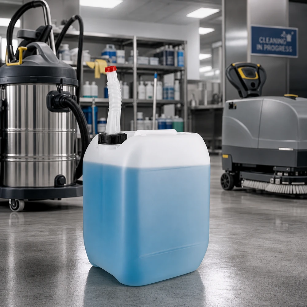 Tanica da 10 litri con tubo di uscita flessibile Tanica blu da 10 litri per la pulizia, con tubo di scarico flessibile, per la pulizia professionale degli edifici